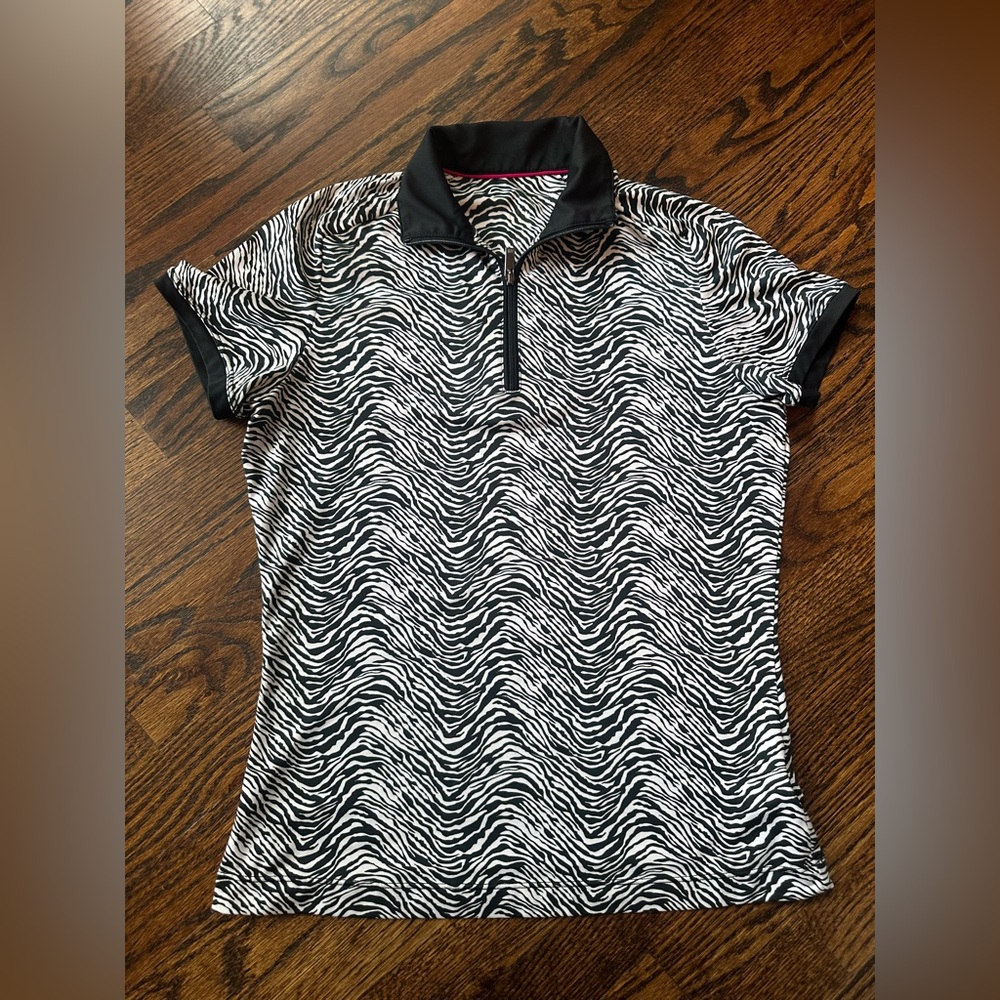 Tail Black and White Zebra Print Gilf Tennis Polo Shirt XS-S